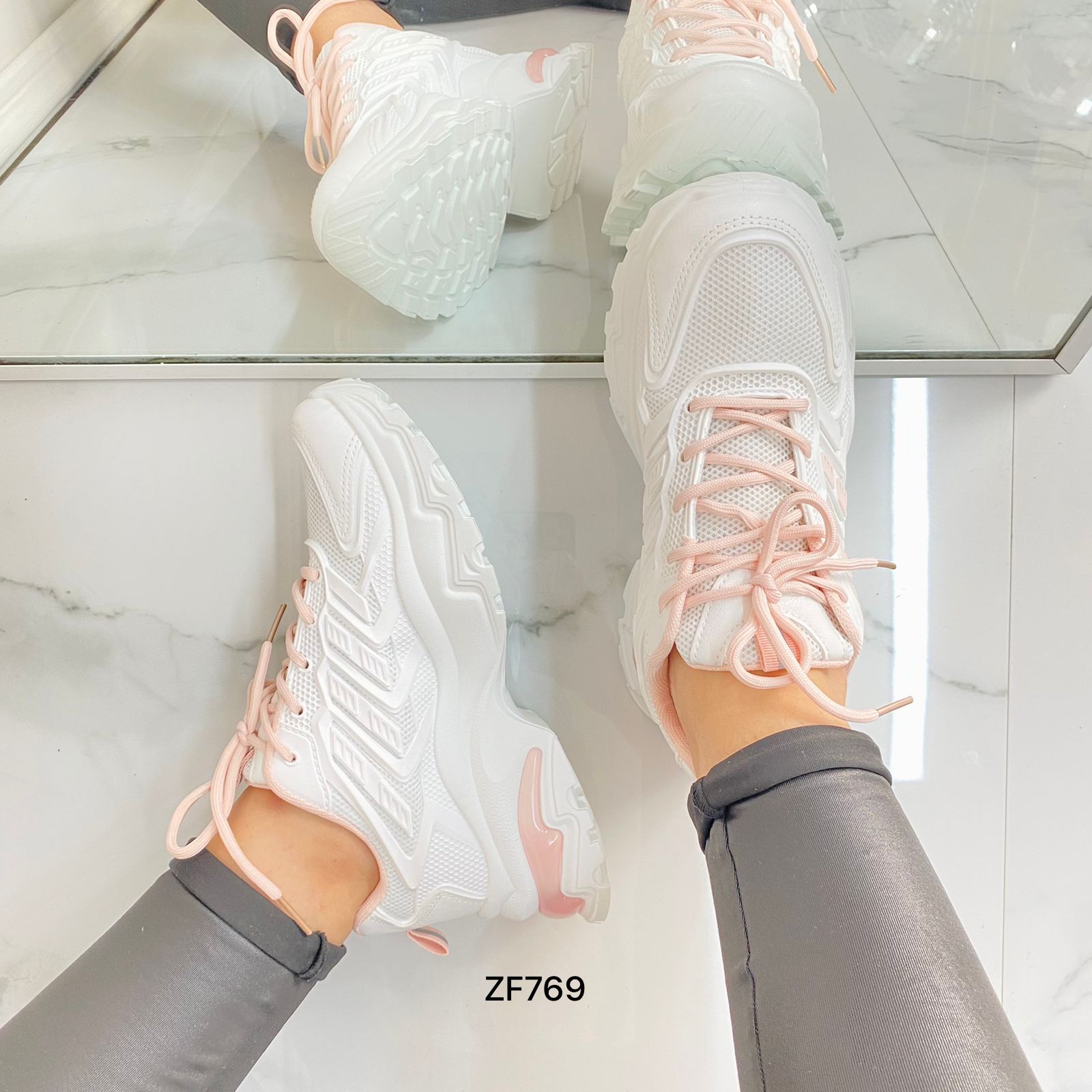 Tenis blanco detalles rosa suela 4cm 9265 C-66